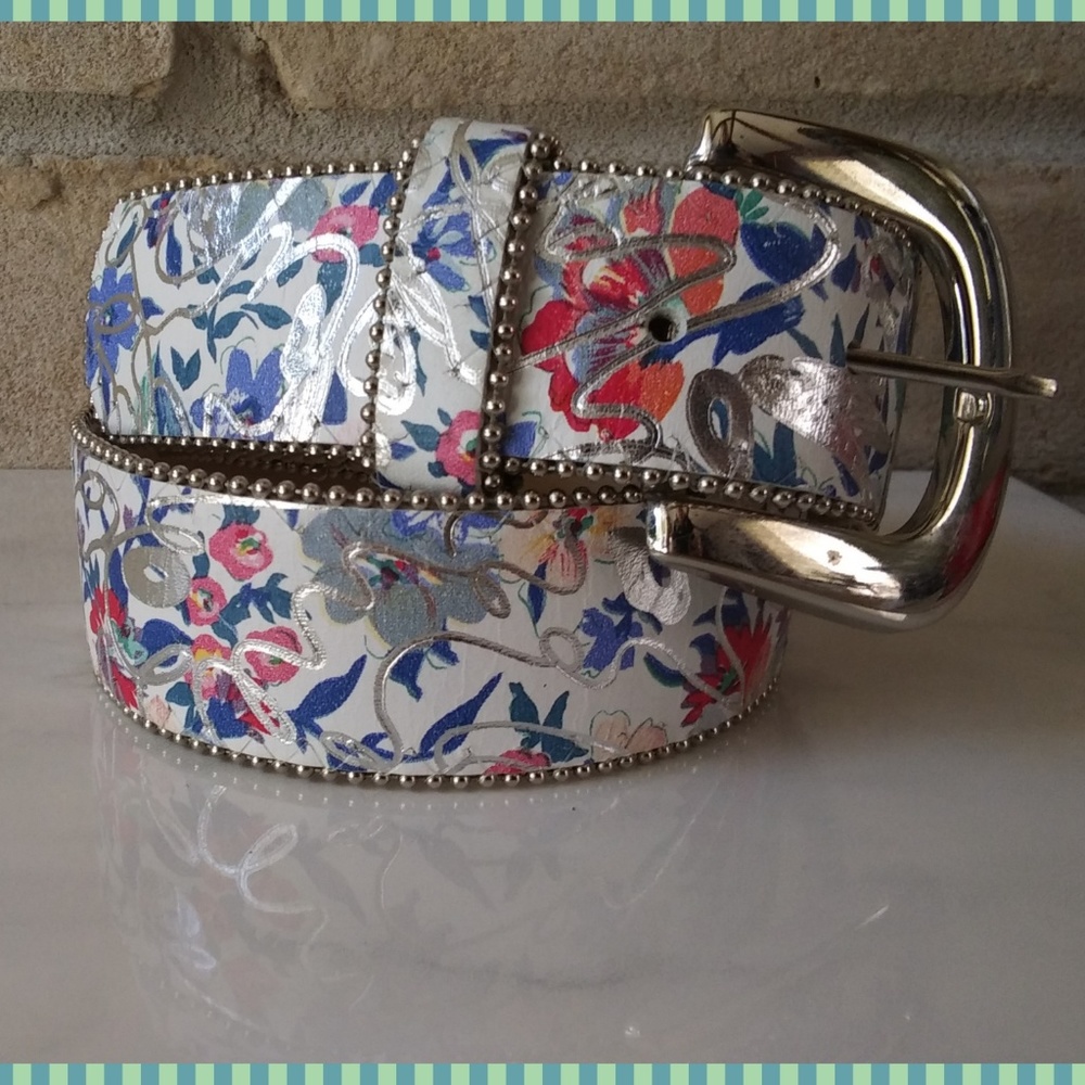Vintage 80's ELITE Fashion Belt Floral & Silver
